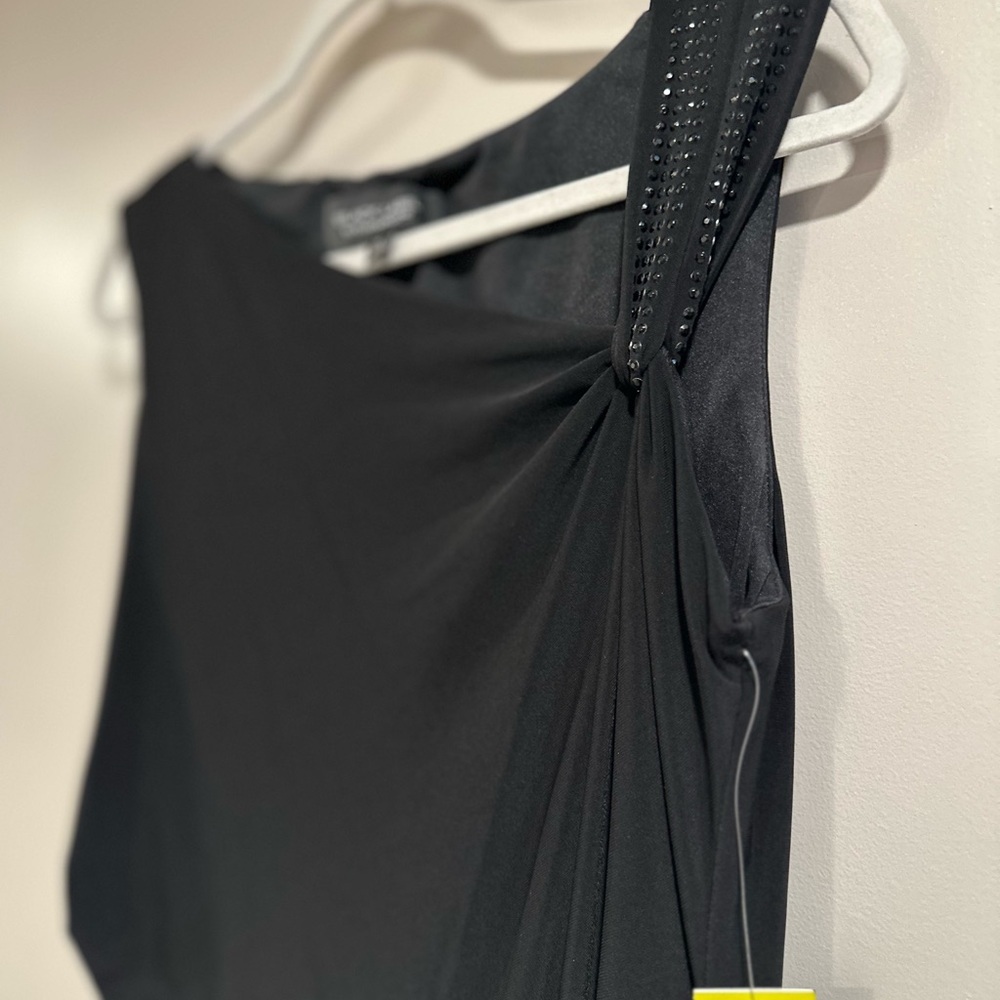 Black Label by Evan Picone Black Bodycon Evening Bead Cocktail Midi Dress Size14 - Picture 5 of 16